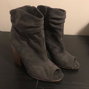 Gray open toe booties